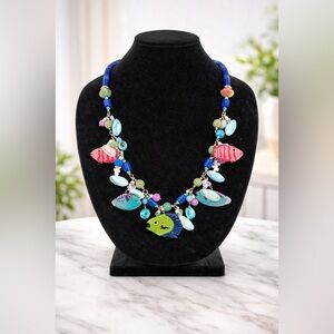 Colorful Ocean Fish Necklace and Earrings Set Beach Coastal Statement Jewelry